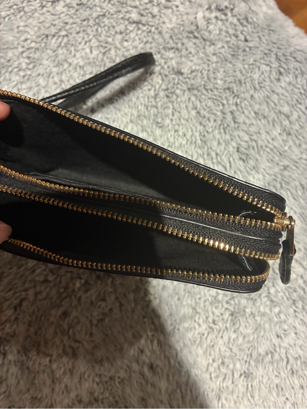 Coach Black Pebbled Leather Zip Wristlet with Gold Logo - Picture 3 of 4